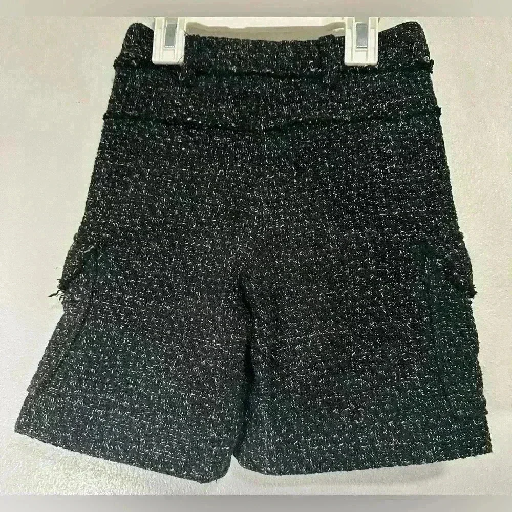 NWT Zara Girls Tweed Textured Shorts 6 Black White Cargo Pocket Bermuda Shorts